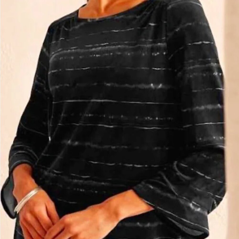 NWT Pure Jill Plus XL  Velour Pleated-Sleeve Top black tonal painterly